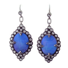 Cathy Waterman Platinum Diamond Opal Drop Earrings