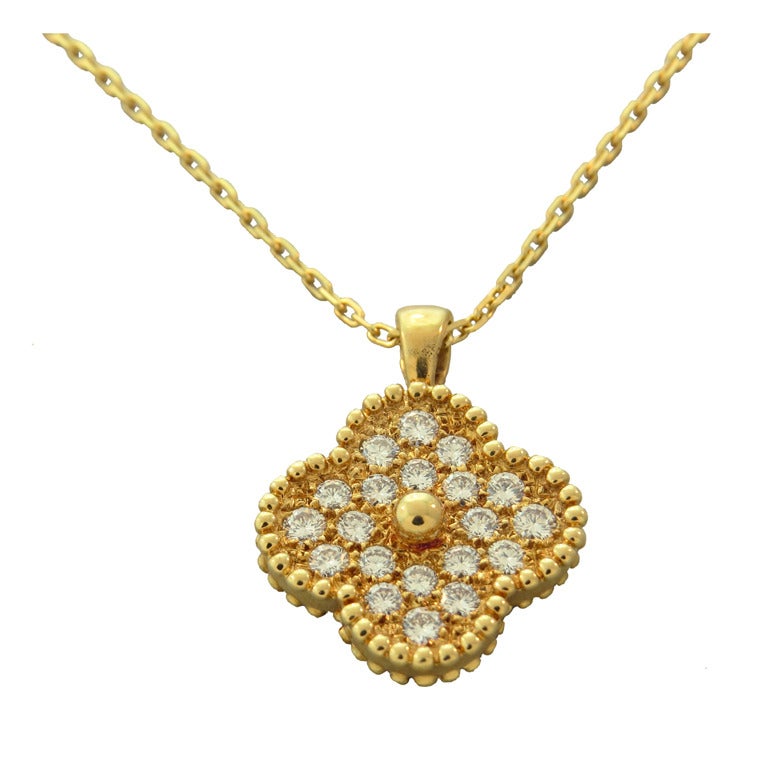 VAN CLEEF & ARPELS Vintage Alhambra Diamond Gold Pendant Necklace