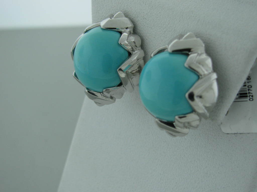 Metal: 18K white gold Marked/Tested: WEBB, 18K Gemstones/Diamonds: Turquoise Clarity: N/A Color: N/A Measurements: Earrings 25mm X 21mm, ( 1 inch= 25mm ) Weight: 28.5g
