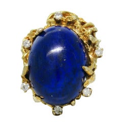 1970s Gold Lapis Lazuli Diamond Freeform Ring