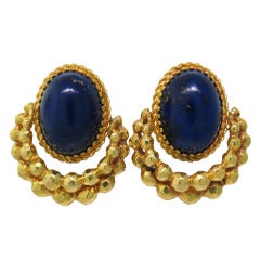 1960s Gold Lapis Lazuli Doorknocker Earrings