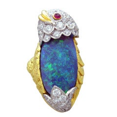 Rare David Webb Black Opal Diamond Ruby Gold Platinum Ring 7