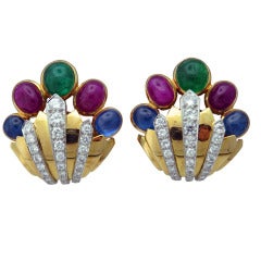 David Webb Diamond Ruby Emerald Sapphire Gold Platinum Earrings