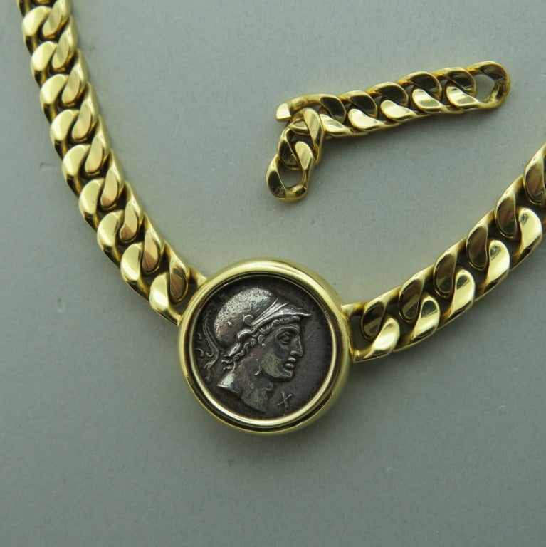 Bulgari 18k gold necklace with ancient coin. Marked - 15