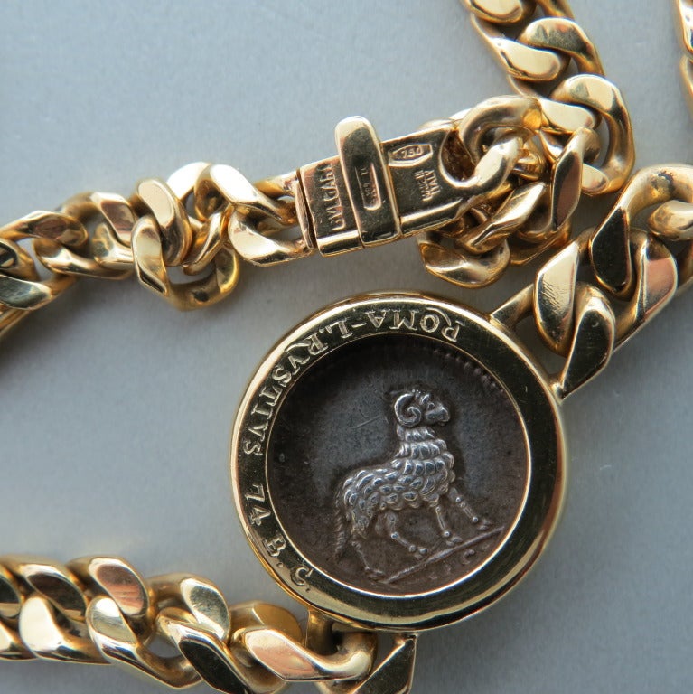 Bulgari Gold Ancient Coin Necklace In Excellent Condition In Lambertville, NJ
