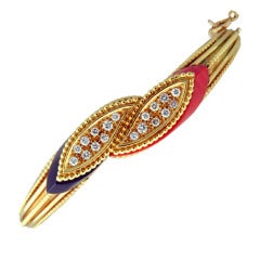 1960s Gold Diamond Onyx Coral Bracelet