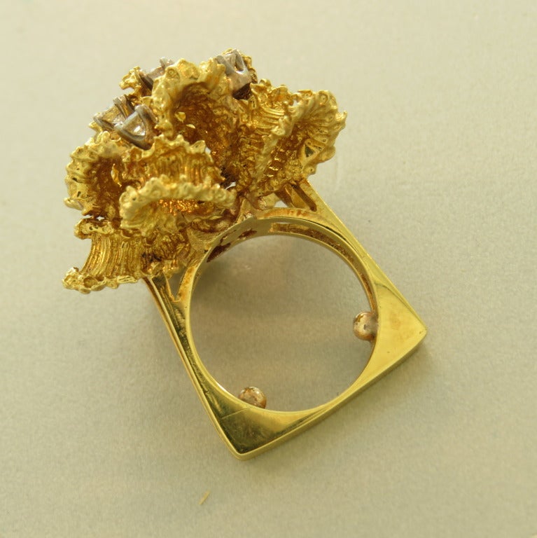 Modern 1970s Diamond Gold Cocktail Ring