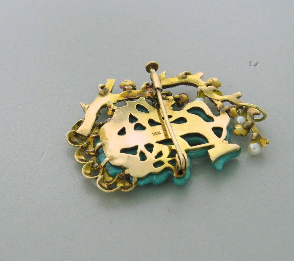 1950s Kwan-Yan Goddess of Love Turquoise Pearl Gold Brooch