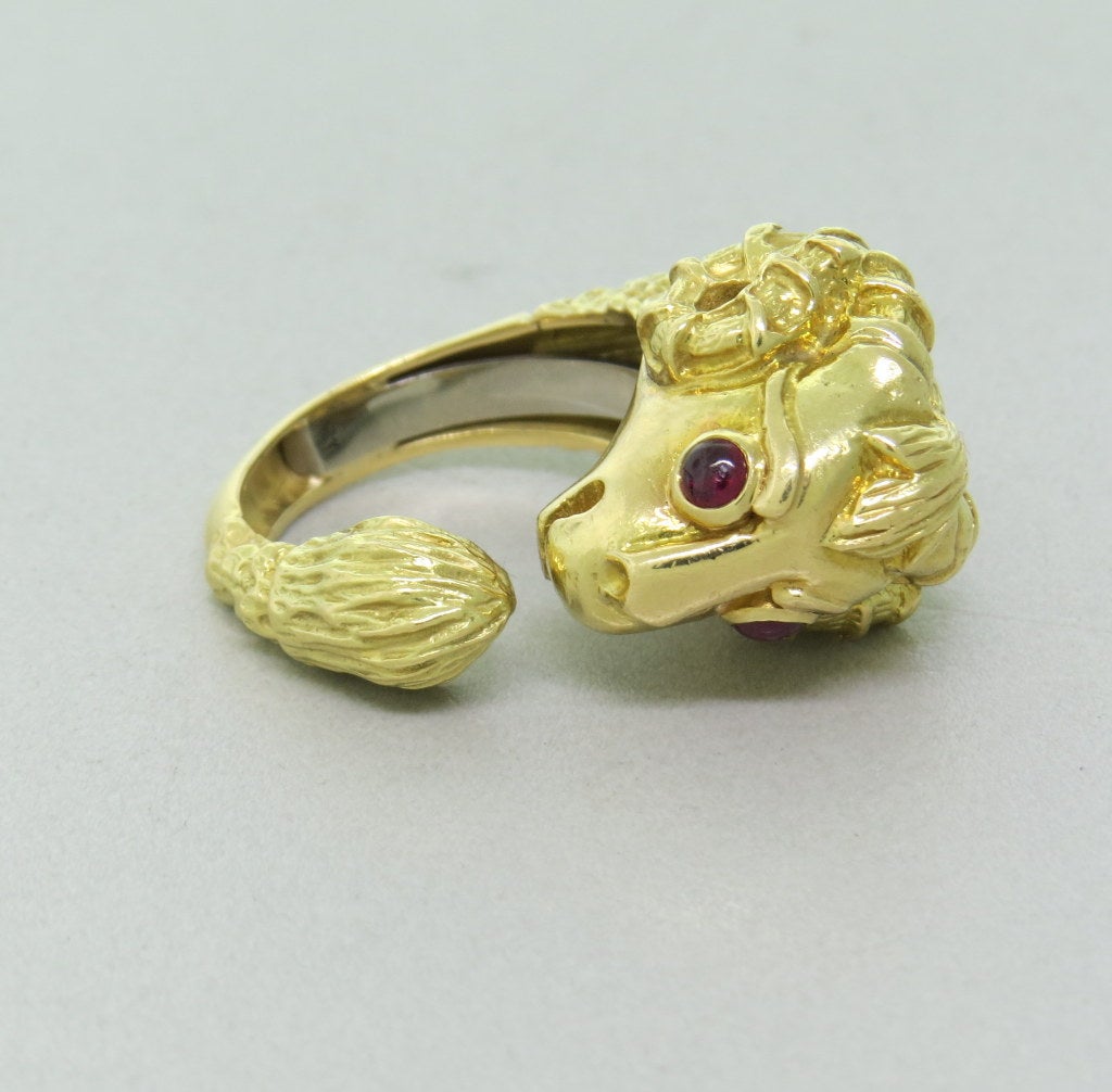 David Webb Ruby Gold Ram's Head Ring