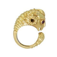 David Webb Ruby Gold Ram's Head Ring