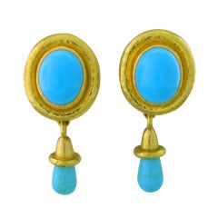 Elizabeth Locke Turquoise Gold Night and Day Earrings