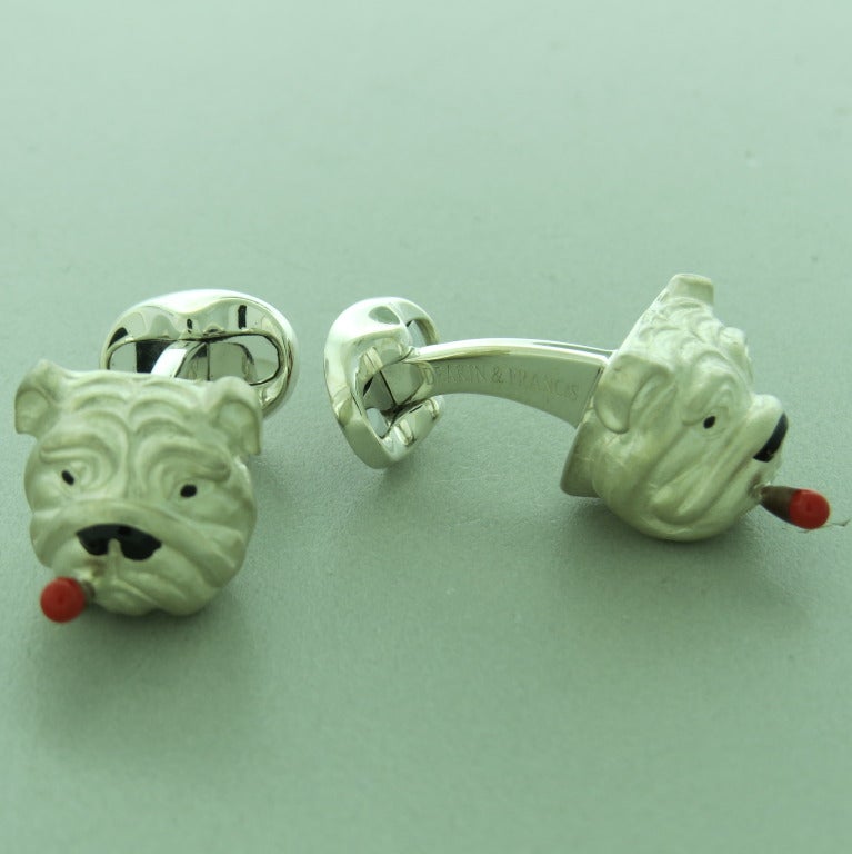 Brand new sterling silver Deakin & Francis bulldog cufflinks,decorated with red and black enamel. Come with original box and papers. weight - 27.7gr