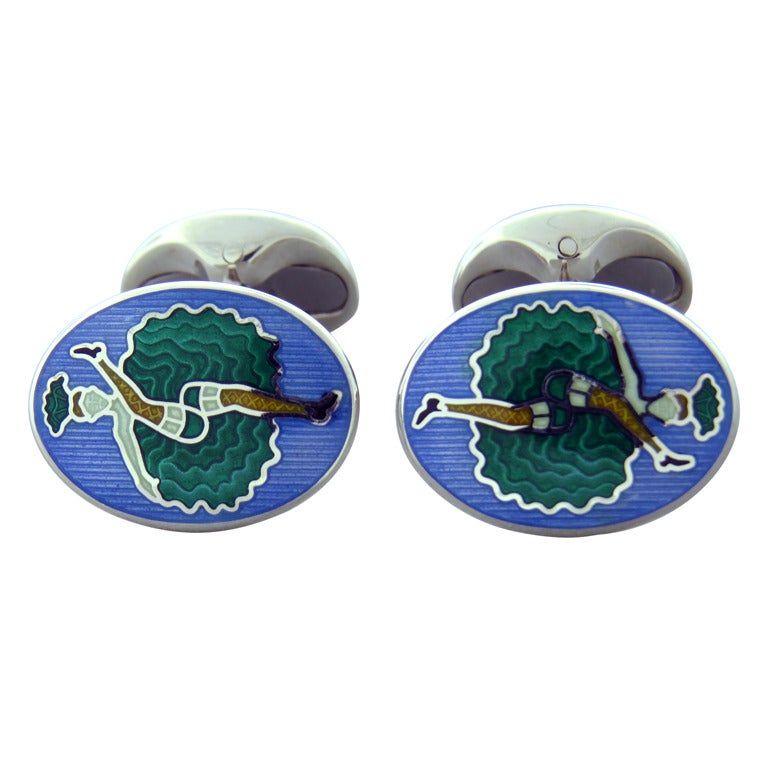 Deakin & Francis Boutons de manchette can Can Can Girl en argent sterling en vente