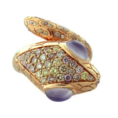 Moonstone Diamond Gold Snake Ring