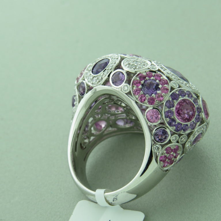 Amethyst Pink Sapphire Diamond Gold Cocktail Dome Ring In Excellent Condition In Lambertville, NJ