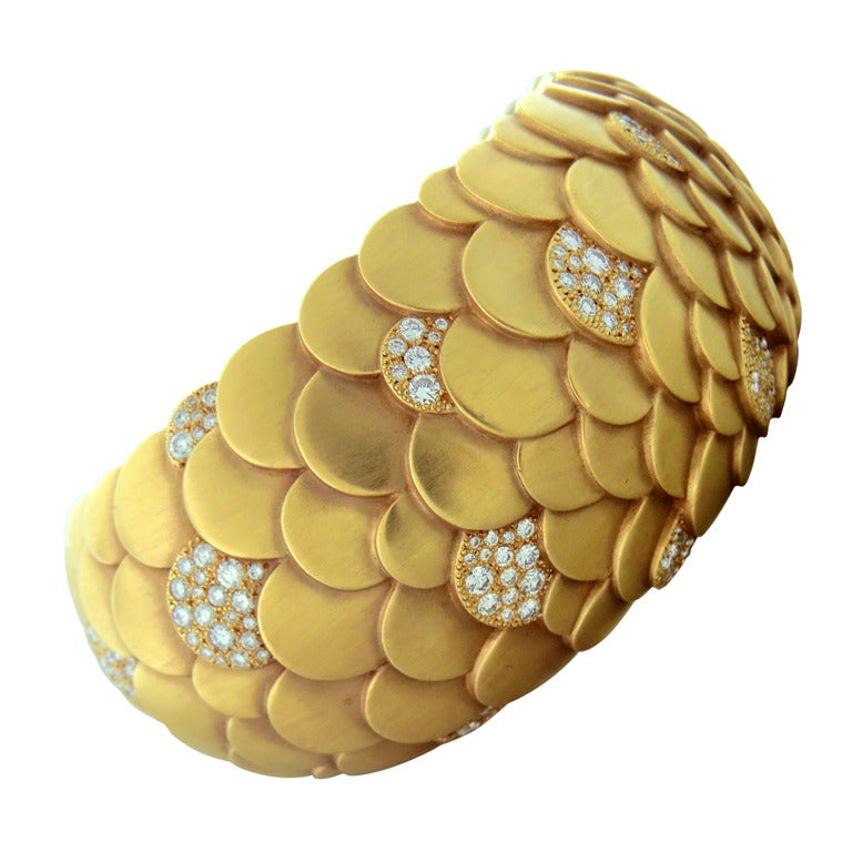 Pomellato Sirene Diamond Gold Cuff Bracelet For Sale