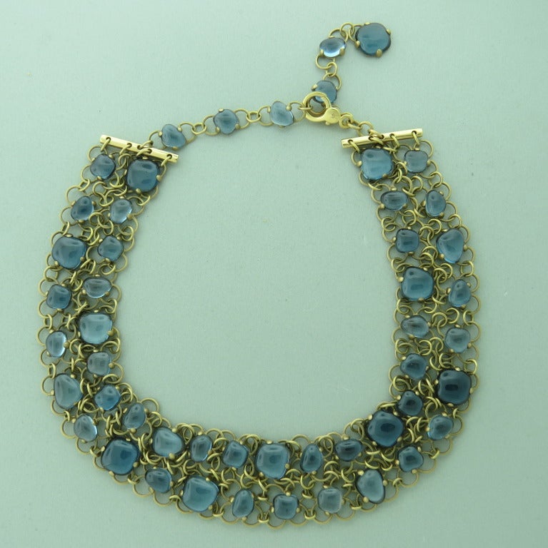 New Pomellato 18k gold blue topaz necklace from Nausicaa collection,retail $24625. Necklace is adjustable from 12 1/2