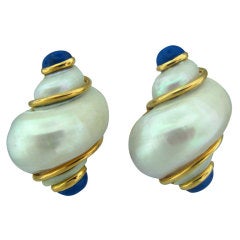 SEAMAN SCHEPPS Gold Lapis Seashell Earrings