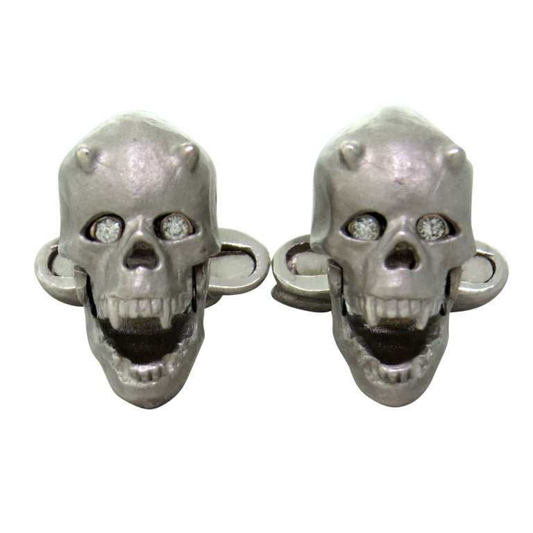 Deakin & Francis Diamond Eye Gold Devil Skull Cufflinks For Sale