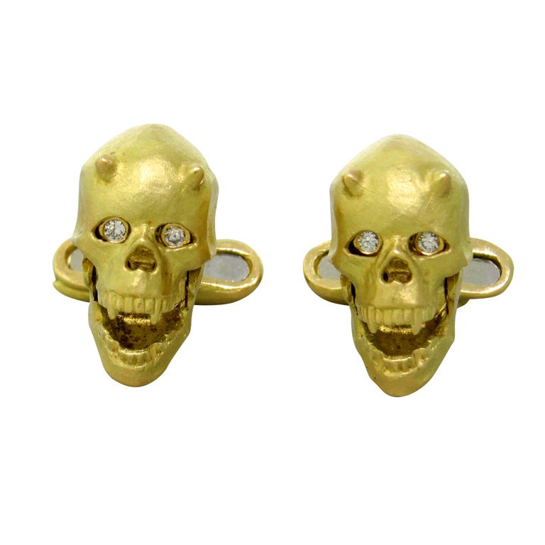 Deakin & Francis Diamond Eye Gold Devil Skull Cufflinks