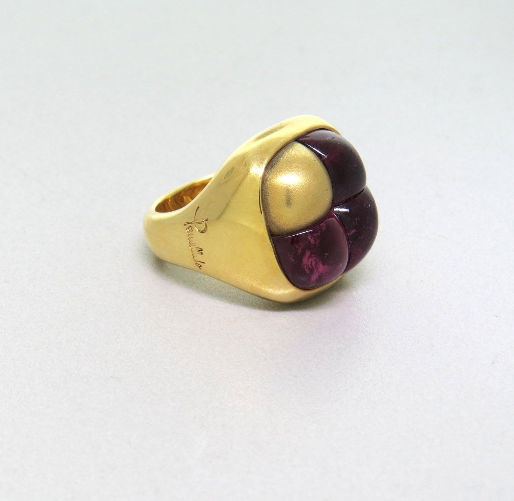 New Pomellato 18k rose gold ring with pink tourmaline cabochons. Ring size - 6 3/4, ring top is 20mm x 16.5mm. weight - 27.9gr