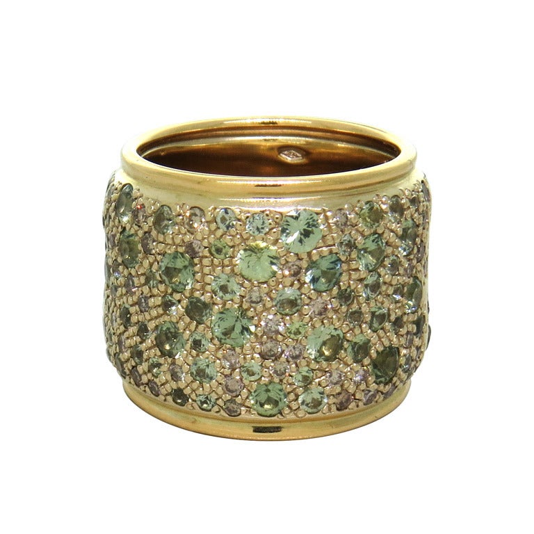 Pomellato Sabbia Gold Diamond Green Sapphire Band Ring