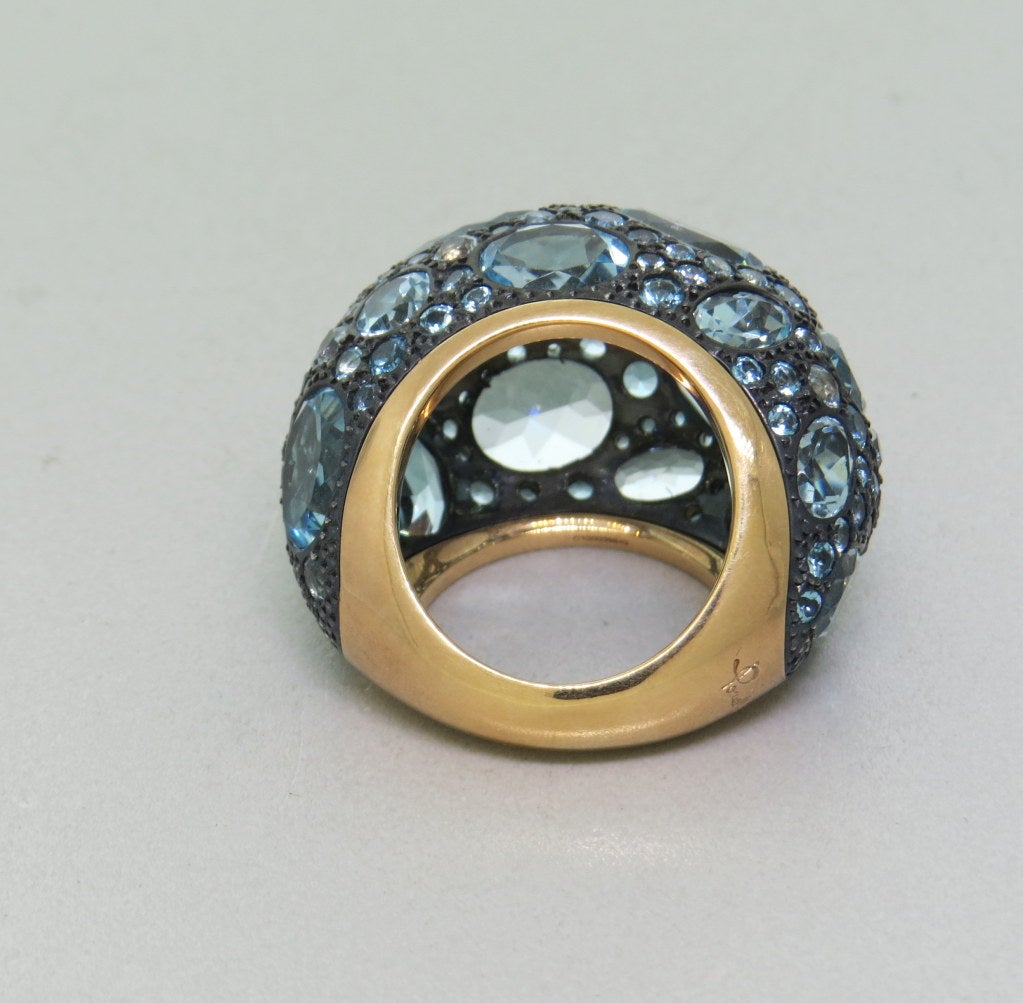 Pomellato Tabou Blue Topaz Silver Gold Ring In New Condition In Lambertville, NJ