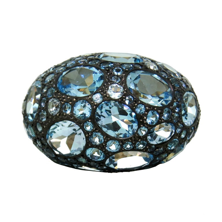 Pomellato Tabou Blue Topaz Silver Gold Ring