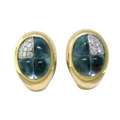 Pomellato Gold Diamond Aquamarine Earrings