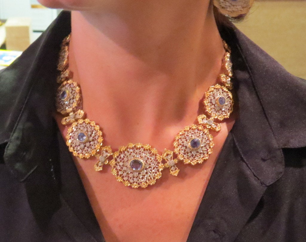 Important Buccellati Sapphire Diamond Necklace In Excellent Condition In Lambertville, NJ