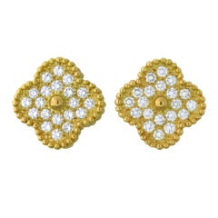 Vintage Van Cleef & Arpels Alhambra Diamond Gold Earrings