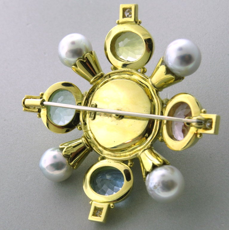 Women's Elizabeth Gage Gem Stone Pearl Diamond Kiss Pin Brooch