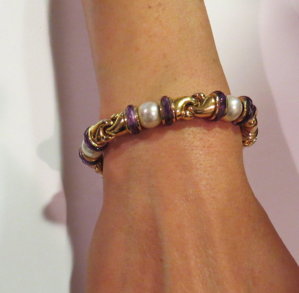 Women's Bulgari Amethyst Pearl Gold Bracelet