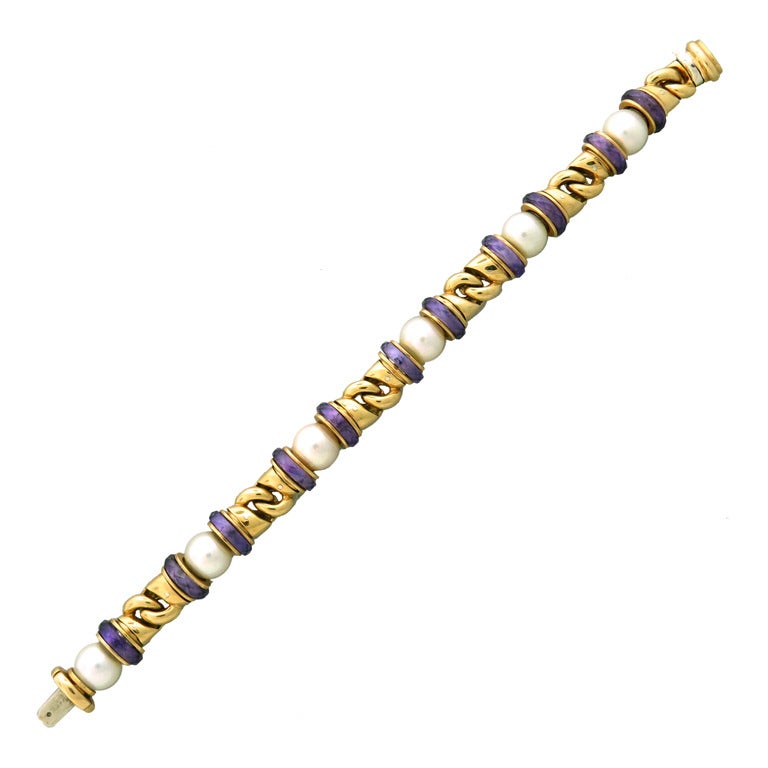 Bulgari Amethyst Pearl Gold Bracelet