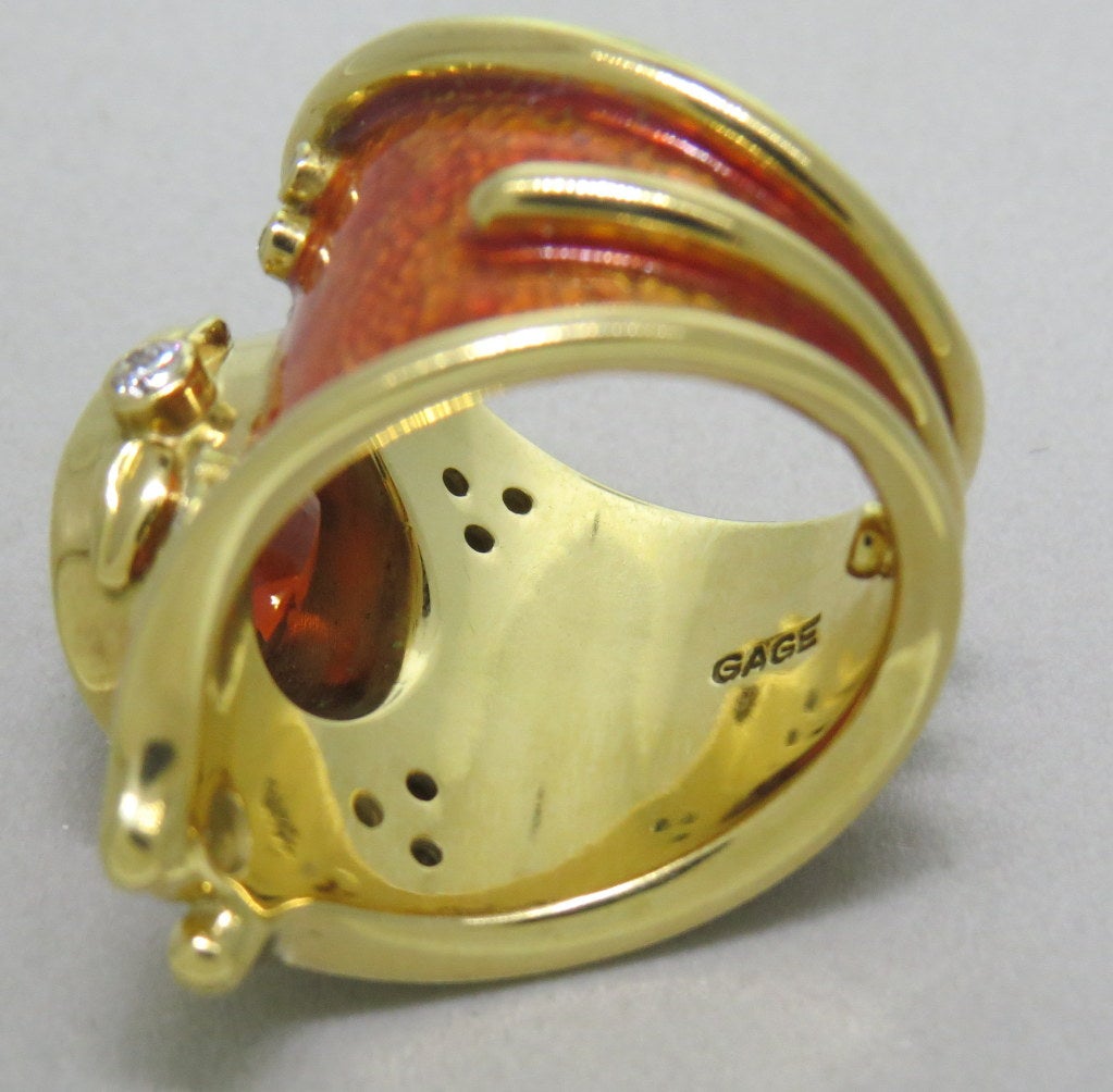 Elizabeth Gage Heliotrope Mandarin Garnet Diamond Gold Ring In Excellent Condition In Lambertville, NJ