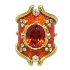 Elizabeth Gage Heliotrope Mandarin Garnet Diamond Gold Ring