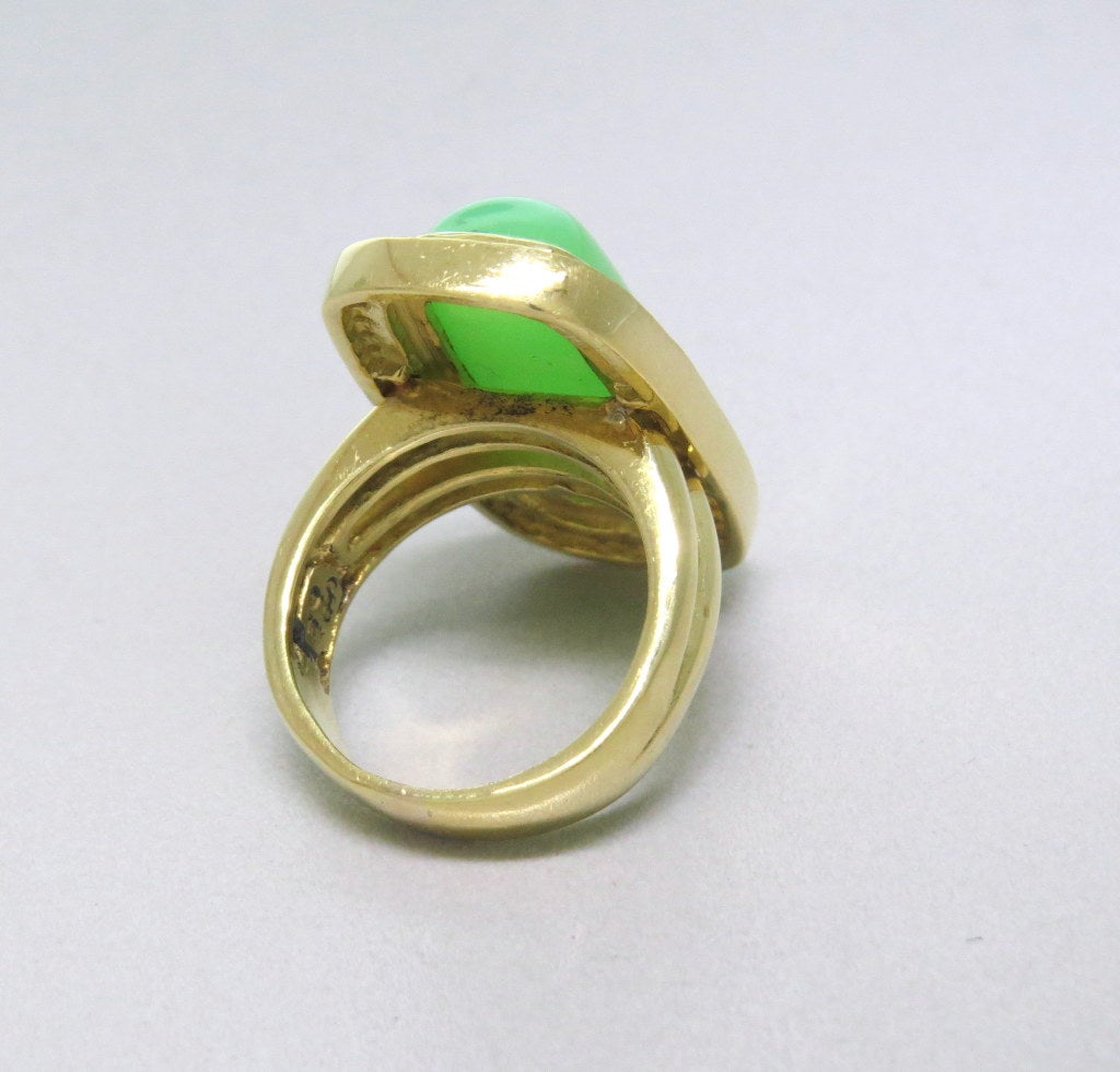 Large Seidengang Chrysoprase Diamond Gold Ring In Excellent Condition In Lambertville, NJ