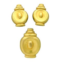 Large Ilias Lalaounis Gold Earrings Pendant Set
