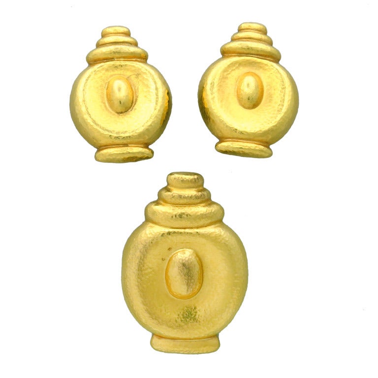 Large Ilias Lalaounis Gold Earrings Pendant Set at 1stdibs