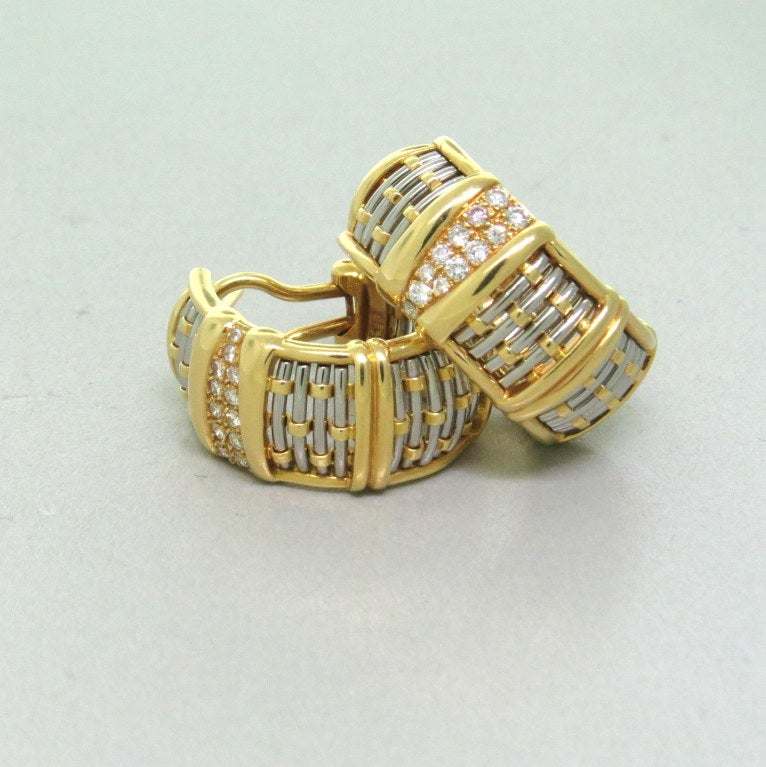 Cartier Gold Diamond Hoop Earrings In Excellent Condition In Lambertville, NJ