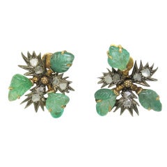 Buccellati Emerald Rose Cut Diamond Silver Gold Earrings