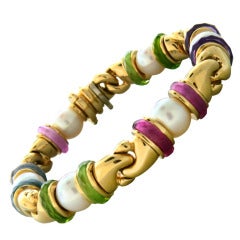 Bulgari Pearl Multi Gemstone Gold Bracelet