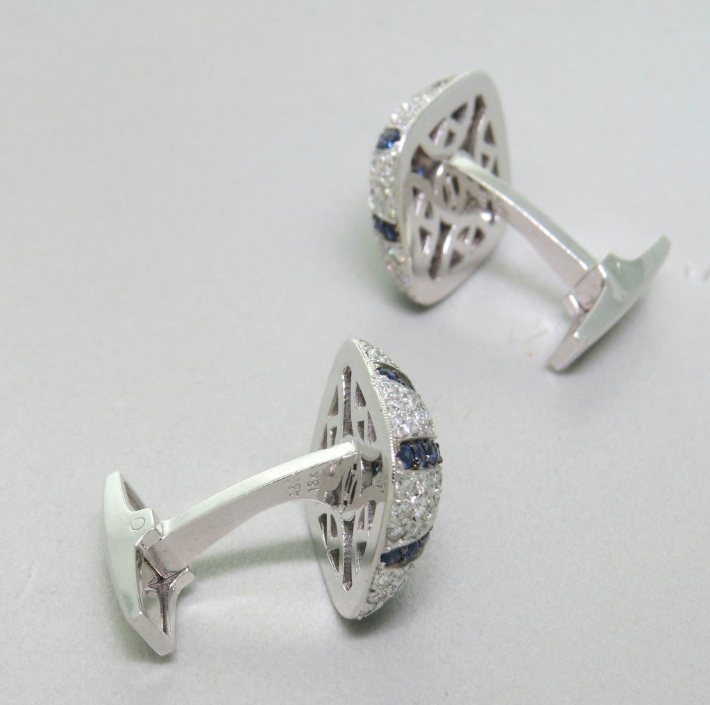 Fine Sapphire Diamond Gold Cufflinks at 1stdibs