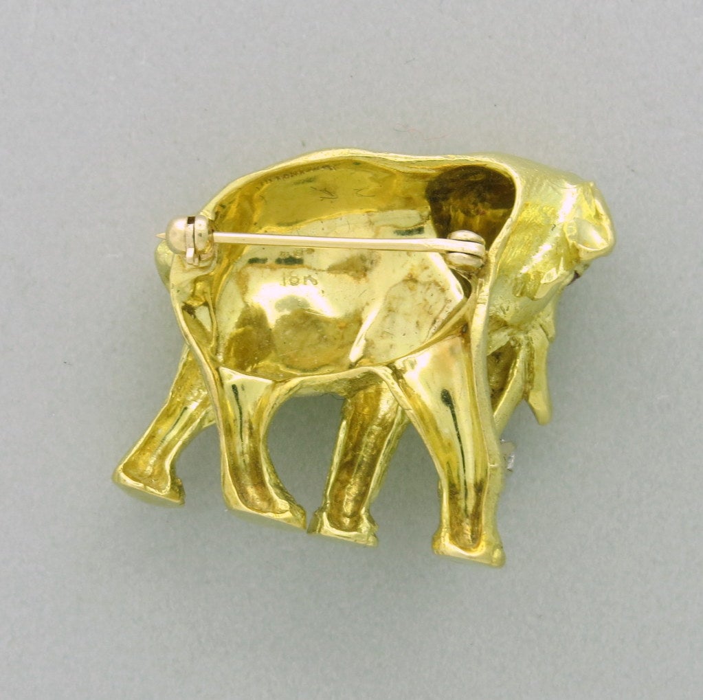 Tiffany & Co 18k gold diamond ruby elephant brooch. Measurements are 31mm x 30mm. Marked - 22.5gr
