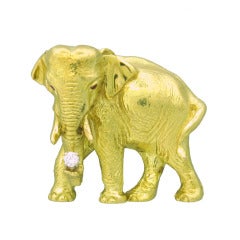 Tiffany & Co Gold Diamond Ruby Elephant Brooch