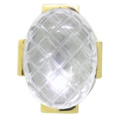 David Webb Rock Crystal Gold Ring