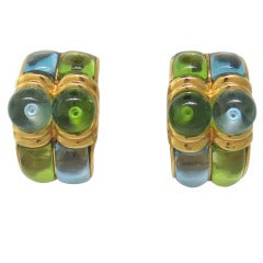 Bulgari Peridot Aquamarine Gold Earrings