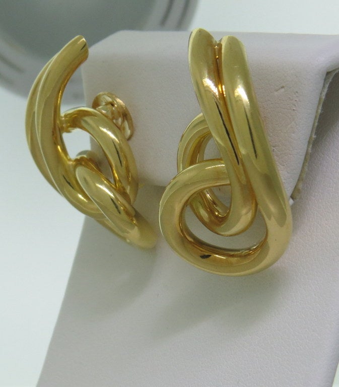 Classic vintage 1980s 18k yellow gold earrings. Earrings are 35mm x 21mm.  Marked - Pomellato,Italian hallmark,750. weight - 31.9gr
