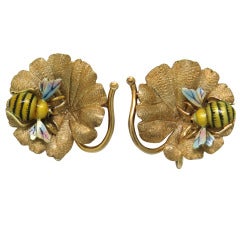 Antique Victorian Enamel Gold Bee Earrings