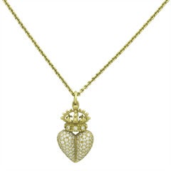 Barry Kieselstein-Cord Diamond Gold Crown Heart Pendant Necklace